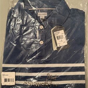 Ashworth Navy Polo Shirt with White Stripes